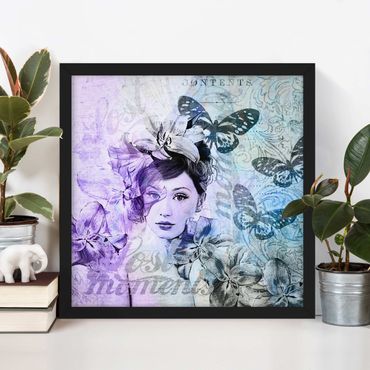 Framed poster - Shabby Chic Collage - Portrait With Butterflies