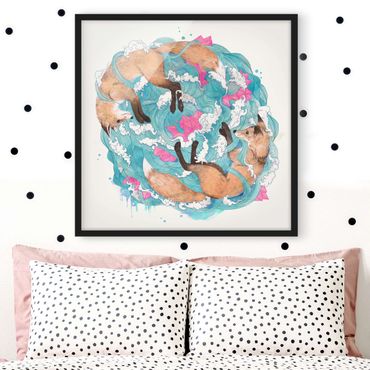 Framed poster - Illustration Foxes And Waves Painting