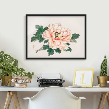 Framed poster - Asian Vintage Drawing Pink Chrysanthemum