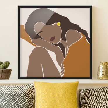 Framed poster - Line Art Woman Brown Beige