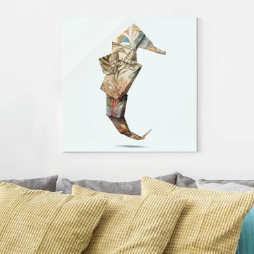 Glass print - Origami Seahorse