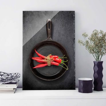 Glass print - Red Chili Bundles In Pan On Slate