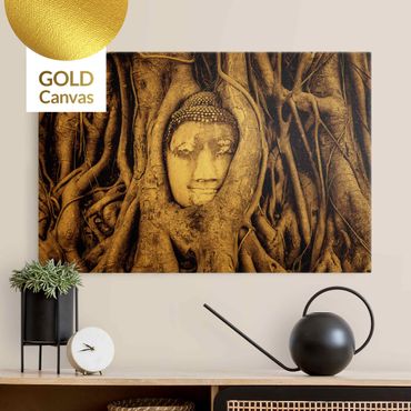 Print on canvas - Buddha In Ayutthaya Lined From Tree Roots In Brown