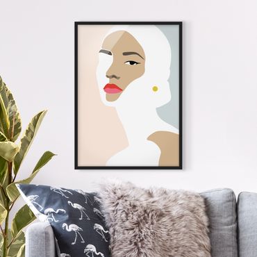 Framed poster - Line Art Portrait Woman Pastel Grey