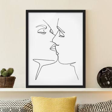 Framed poster - Line Art Kiss Faces Black And White