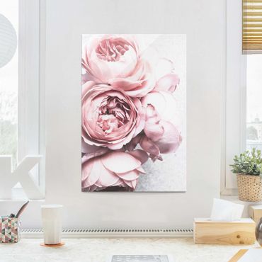 Glass print - Light Pink Peony Flowers Shabby Pastel