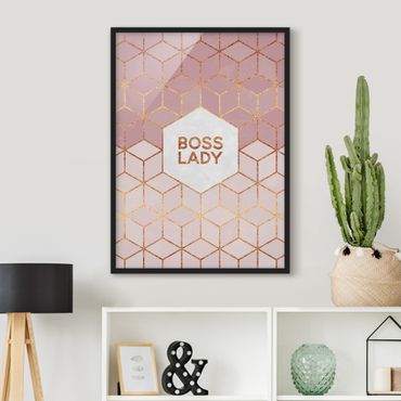 Framed poster - Boss Lady Hexagons Pink