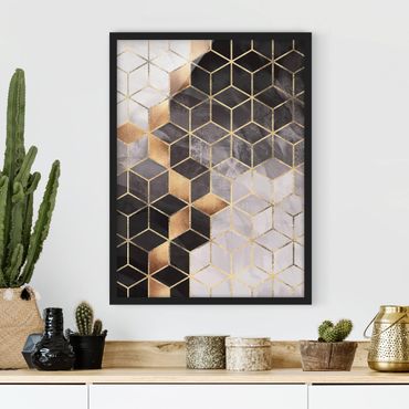 Framed poster - Black And White Golden Geometry