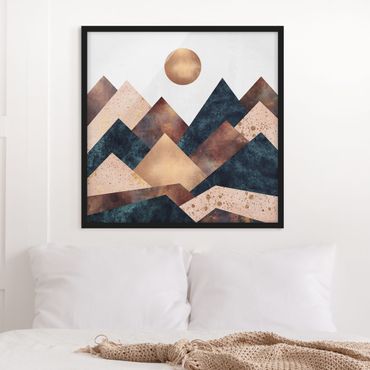 Framed poster - Geometric Mountains Bronze