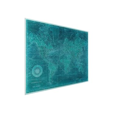 Glass print - Vintage World Map Azure