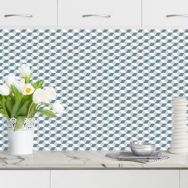 Kitchen wall cladding - Geometrical Tile Mix Cubes Blue Grey