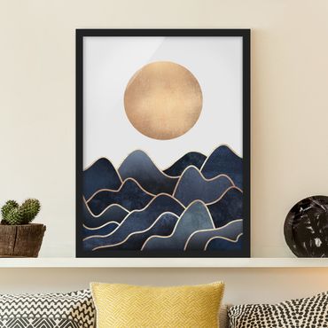 Framed poster - Golden Sun Blue Waves