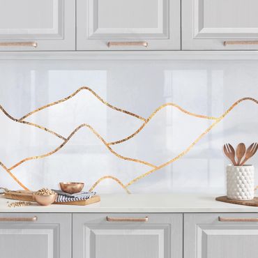 Kitchen wall cladding - Watercolour Mountains White Gold