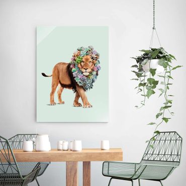 Glass print - Lion With Succulents