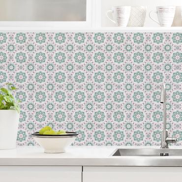 Kitchen wall cladding - Floral Tiles Turquoise Light Pink