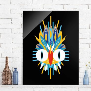 Glass print - Collage Ethno Mask - Bird Feathers