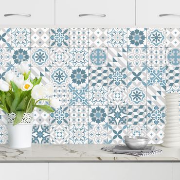 Kitchen wall cladding - Geometrical Tile Mix Blue Grey