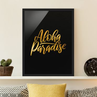 Framed poster - Gold - Aloha Paradise On Black