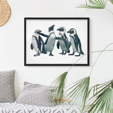 Framed poster - Illustration Penguins Black And White Watercolour