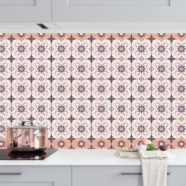Kitchen wall cladding - Geometrical Tile Mix Flower Orange