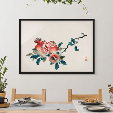 Framed poster - Asian Vintage Drawing Pomegranate