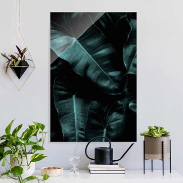Glass print - Jungle Leaves Dark Green