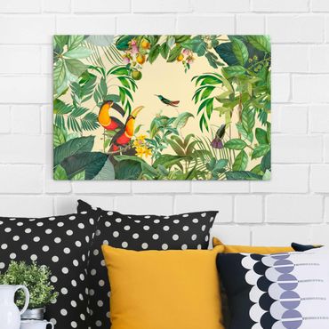 Glass print - Vintage Collage - Birds In The Jungle