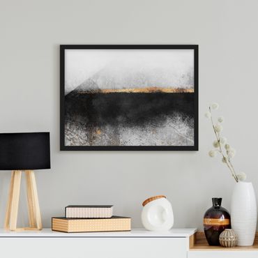 Framed poster - Abstract Golden Horizon Black And White