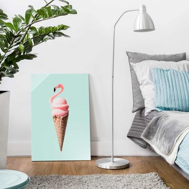 Glass print - Ice Cream Cone With Flamingo