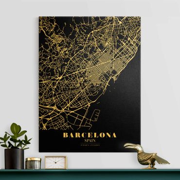 Canvas print gold - Barcelona City Map - Classic Black