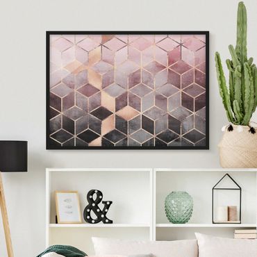 Framed poster - Pink Grey Golden Geometry