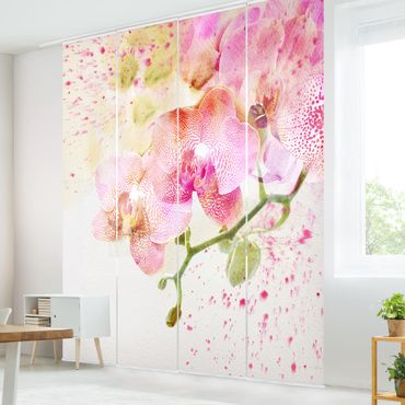 Schiebegardinen Set - Aquarell Blumen Orchideen - 4 Flächenvorhänge-240x250-Wandhalterung