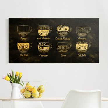 Canvas print gold - Coffee Varieties Chalkboard