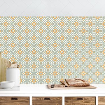 Kitchen wall cladding - Oriental Patterns With Yellow Flowers