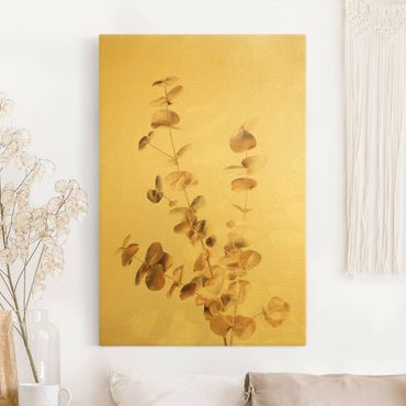 Canvas print gold - Golden Eucalyptus With White