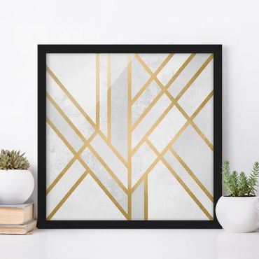 Framed poster - Art Deco Geometry White Gold