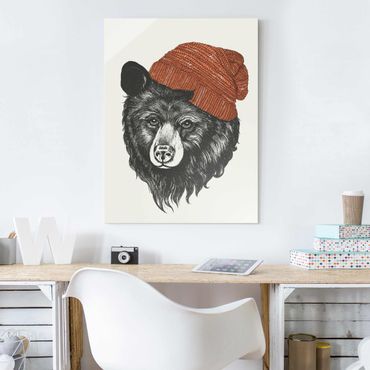 Glass print - Illustration Bear With Red Cap Drawing