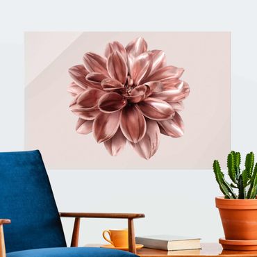 Glass print - Dahlia Flower Pink Gold Metallic
