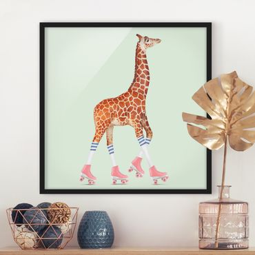Framed poster - Giraffe With Roller Skates