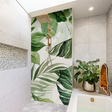 Shower wall cladding - Watercolour Tropical Leaves And Tendrils