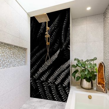 Shower wall cladding - Black And White Botany Fern