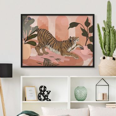 Framed poster - Illustration Tiger In Pastel Pink Painting