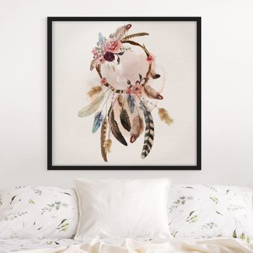 Framed poster - Dream Catcher With Roses And Feathers