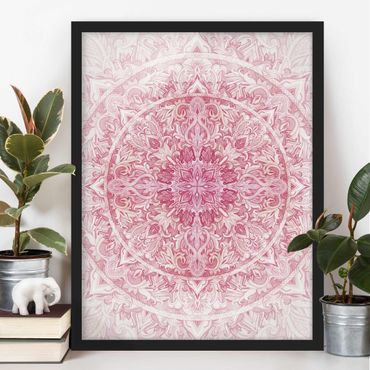Framed poster - Mandala WaterColours Sun Ornament Light Pink