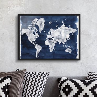 Framed poster - Water World Map Dark