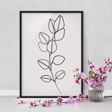 Framed poster - Line Art Branch Leaves Black And White