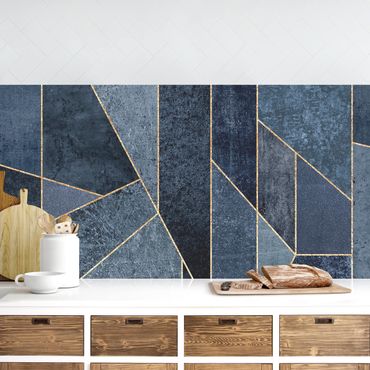 Kitchen wall cladding - Blue Geometry Watercolour