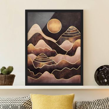Framed poster - Golden Sun Abstract Mountains