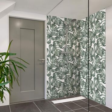 Shower wall cladding - Watercolour Monstera Leaves In Green