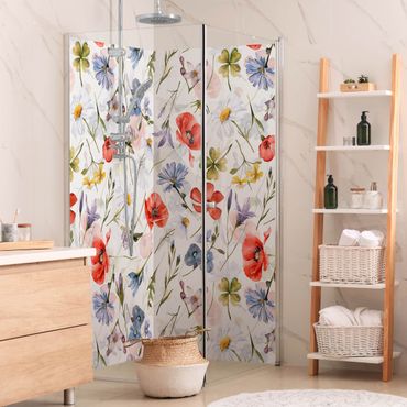 Shower wall cladding - Watercolour Poppy With Cloverleaf